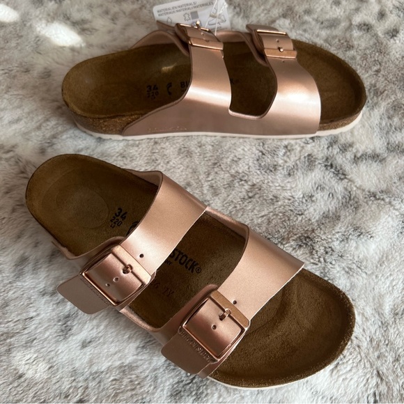 New Birkenstock Metallic Copper/Rose Gold Arizona Big Kids Sandals sz 34 EU/3.5Y - Picture 5 of 12